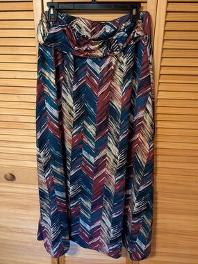 Robert Louis Chevron Maxi Skirt in Teal, Burgundy & Cream